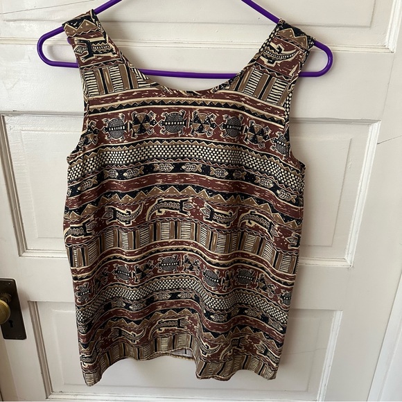 Vintage 90's Tribal Boho Geometric Graphic Neutral Browns Turtle Lizard Fish - Picture 2 of 6